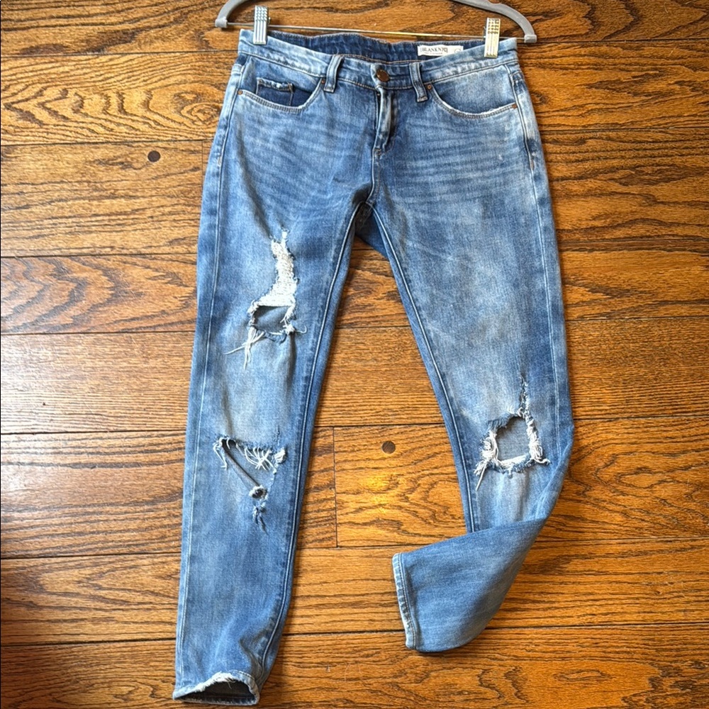 Blank NYC Blue Skinny Jeans with Distressed Details